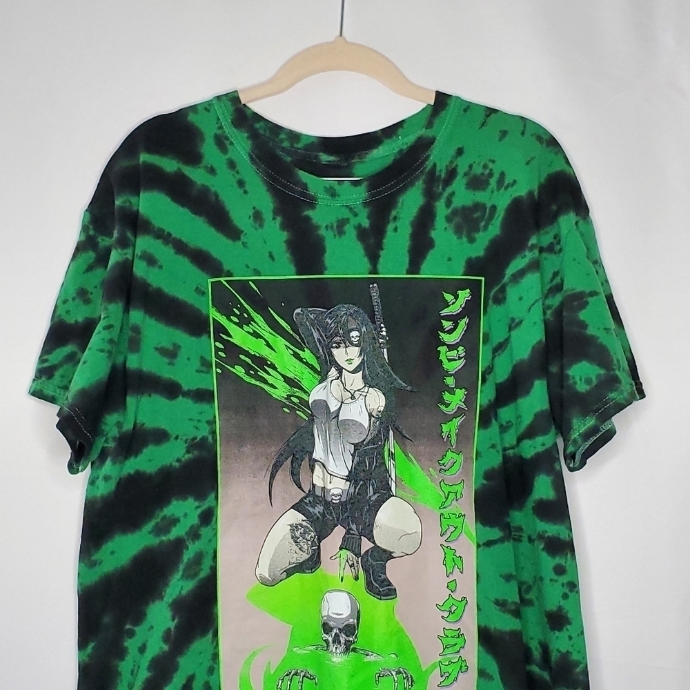 Zombie Makeout Club Cotton Tee Size Large Hot Topic Green Tie-Dye Anime Shirt - Picture 4 of 10